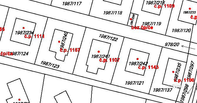 Nýřany 1107 na parcele st. 1987/241 v KÚ Nýřany, Katastrální mapa