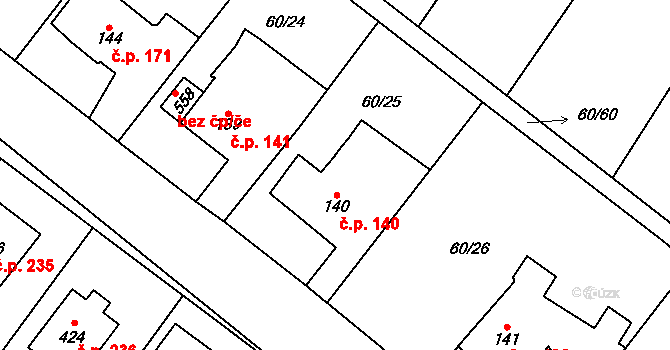 Blatnice 140 na parcele st. 140 v KÚ Blatnice u Nýřan, Katastrální mapa