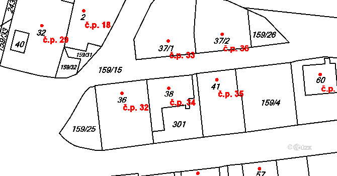 Sedlec 34, Žebrák na parcele st. 38 v KÚ Sedlec u Žebráku, Katastrální mapa