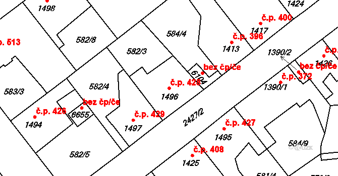 Beroun-Závodí 428, Beroun na parcele st. 1496 v KÚ Beroun, Katastrální mapa