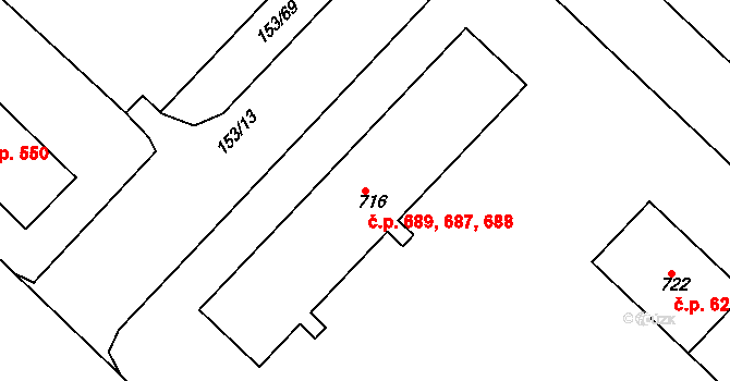 Lobeček 687,688,689, Kralupy nad Vltavou na parcele st. 716 v KÚ Lobeček, Katastrální mapa