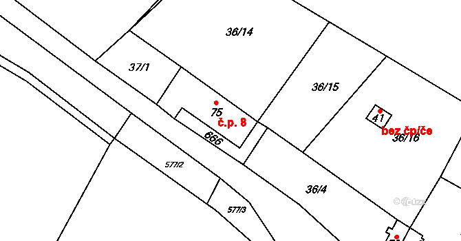 Chmelná 8, Sušice na parcele st. 75 v KÚ Velká Chmelná, Katastrální mapa