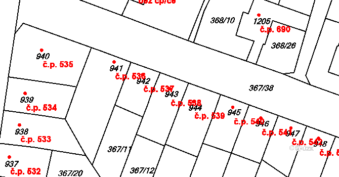 Sušice II 538, Sušice na parcele st. 943 v KÚ Sušice nad Otavou, Katastrální mapa