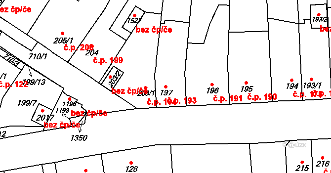Svítkov 193, Pardubice na parcele st. 197 v KÚ Svítkov, Katastrální mapa