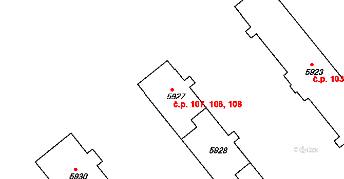 Polabiny 106,107,108, Pardubice na parcele st. 5928 v KÚ Pardubice, Katastrální mapa