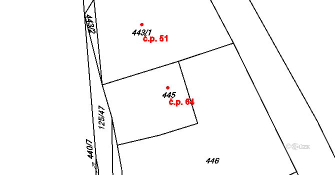 Sychotín 64, Kunštát na parcele st. 445 v KÚ Sychotín, Katastrální mapa