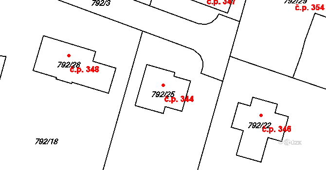 Lípa 344 na parcele st. 792/25 v KÚ Lípa nad Dřevnicí, Katastrální mapa