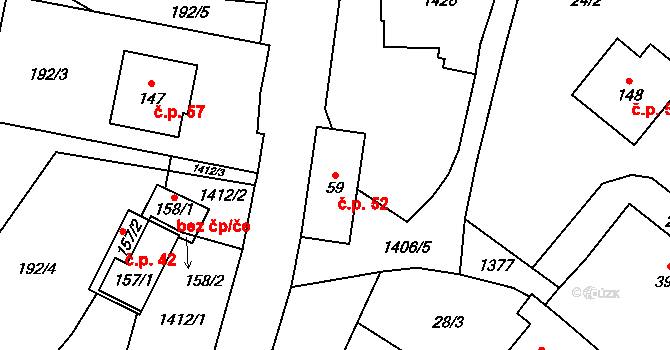 Heřmanice u Oder 52 na parcele st. 59 v KÚ Heřmanice u Oder, Katastrální mapa