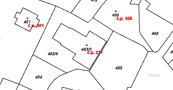 Hodslavice 211 na parcele st. 453/3 v KÚ Hodslavice, Katastrální mapa
