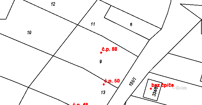 Polouvsí 58, Jeseník nad Odrou na parcele st. 9 v KÚ Polouvsí, Katastrální mapa