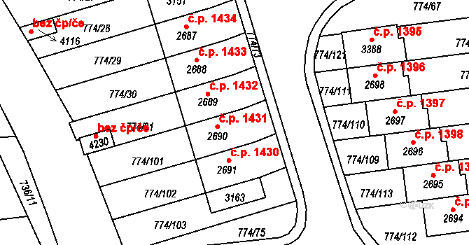 Humpolec 1431 na parcele st. 2690 v KÚ Humpolec, Katastrální mapa