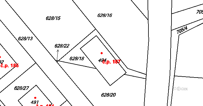 Chotěšov 187 na parcele st. 494 v KÚ Chotěšov u Vrbičan, Katastrální mapa