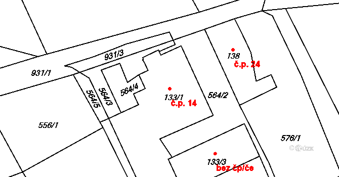 Trnovany 14, Žatec na parcele st. 133/1 v KÚ Trnovany u Žatce, Katastrální mapa