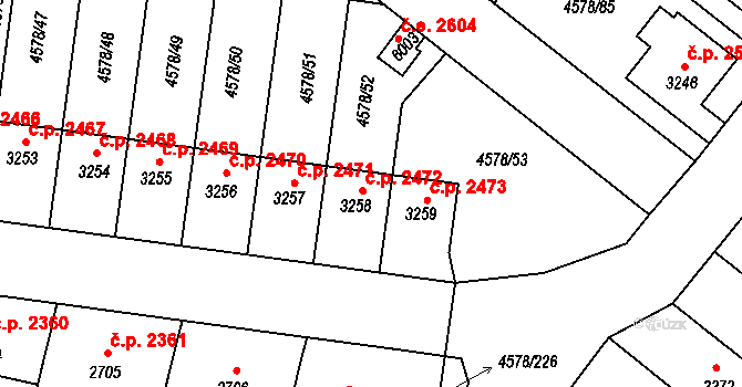 Žatec 2472 na parcele st. 3258 v KÚ Žatec, Katastrální mapa