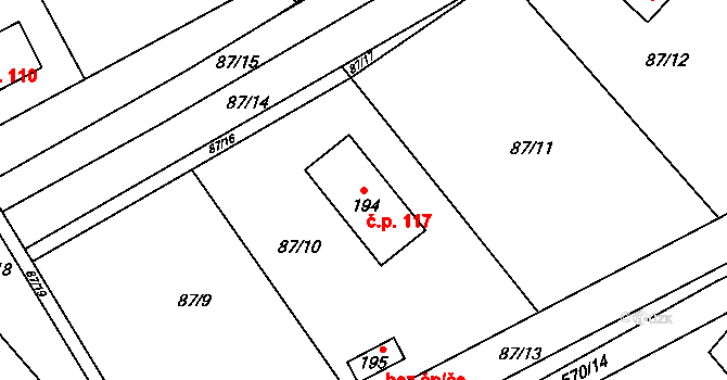 Senec 117 na parcele st. 194 v KÚ Senec u Rakovníka, Katastrální mapa