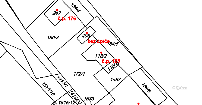 Česká Bělá 123 na parcele st. 118/2 v KÚ Česká Bělá, Katastrální mapa