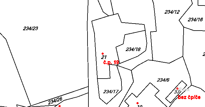 Horní Dlužiny 19, Světlá nad Sázavou na parcele st. 21 v KÚ Horní Dlužiny, Katastrální mapa