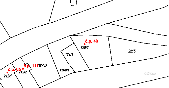 Skuhrov nad Bělou 43 na parcele st. 129/1 v KÚ Skuhrov nad Bělou, Katastrální mapa