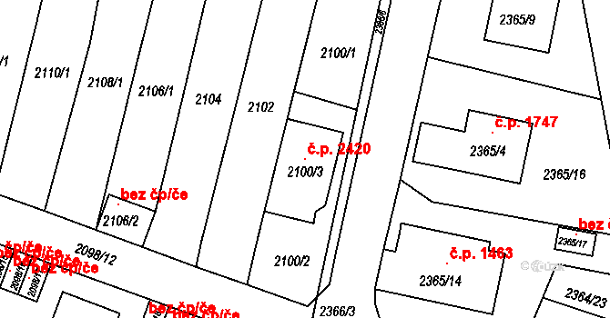 Benešov 2420 na parcele st. 2100/3 v KÚ Benešov u Prahy, Katastrální mapa