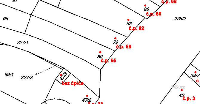 Količín 55, Holešov na parcele st. 80 v KÚ Količín, Katastrální mapa