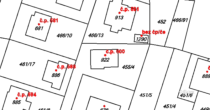 Chotěšov 600 na parcele st. 922 v KÚ Chotěšov, Katastrální mapa