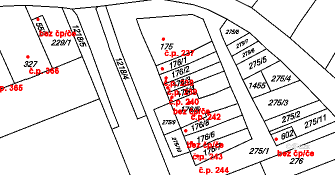 Smržice 240 na parcele st. 176/3 v KÚ Smržice, Katastrální mapa