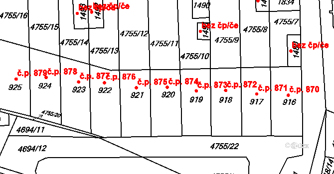 Hrušovany nad Jevišovkou 874 na parcele st. 920 v KÚ Hrušovany nad Jevišovkou, Katastrální mapa