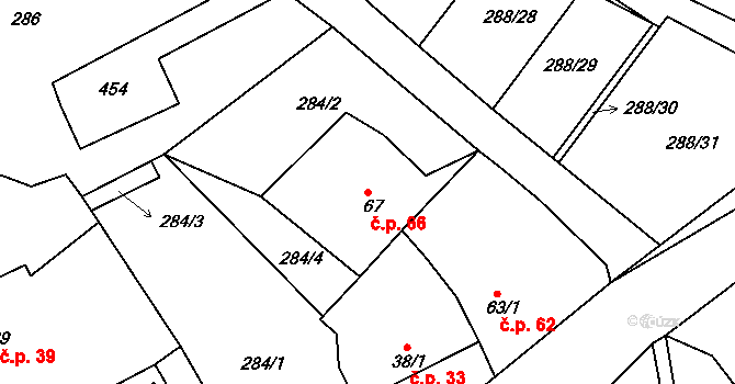 Sedlec 66, Starý Plzenec na parcele st. 67 v KÚ Sedlec u Starého Plzence, Katastrální mapa