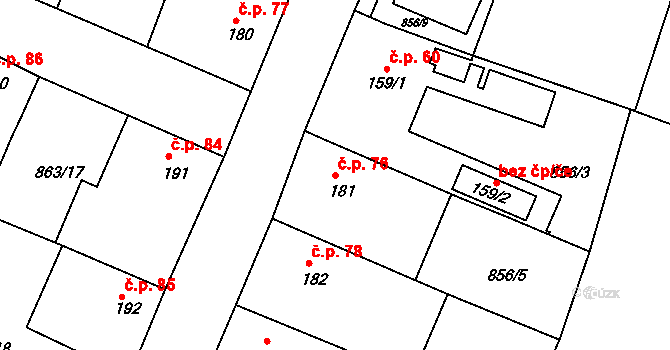 Kovansko 76, Bobnice na parcele st. 181 v KÚ Kovansko, Katastrální mapa