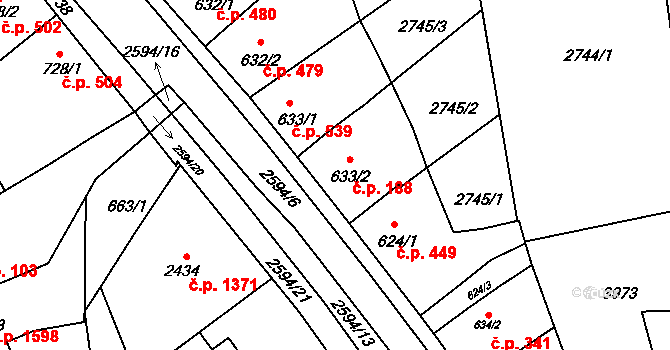 Lipník nad Bečvou I-Město 188, Lipník nad Bečvou na parcele st. 633/2 v KÚ Lipník nad Bečvou, Katastrální mapa