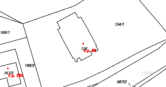 Černé Budy 80, Sázava na parcele st. 135 v KÚ Černé Budy, Katastrální mapa