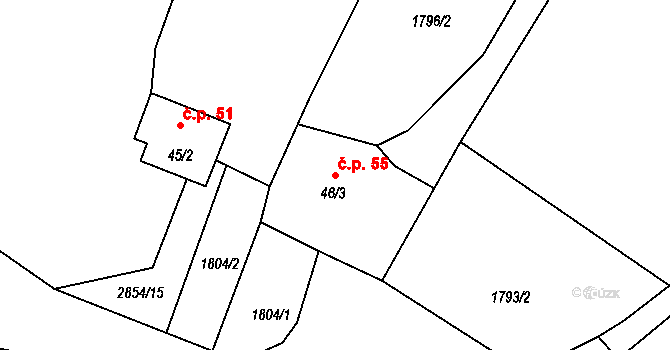 Velechvín 55, Lišov na parcele st. 46/3 v KÚ Velechvín, Katastrální mapa