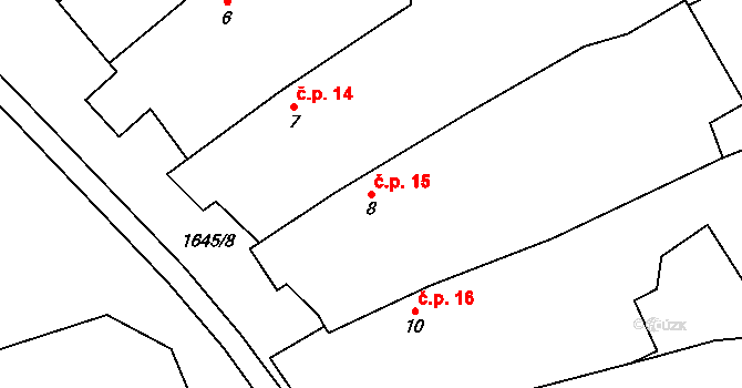 Kojšovice 15, Toužim na parcele st. 8 v KÚ Kojšovice, Katastrální mapa