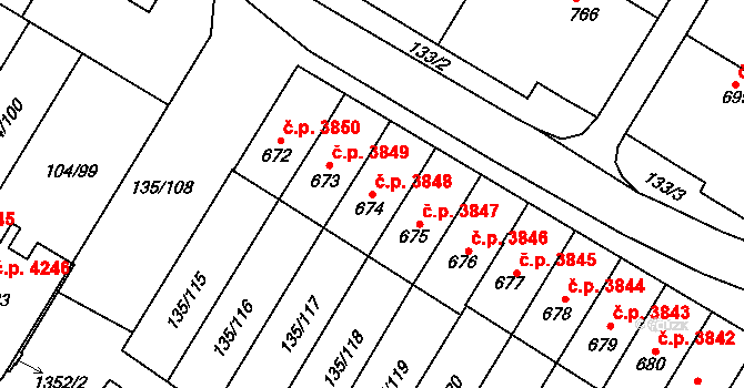 Jihlava 3848 na parcele st. 674 v KÚ Bedřichov u Jihlavy, Katastrální mapa