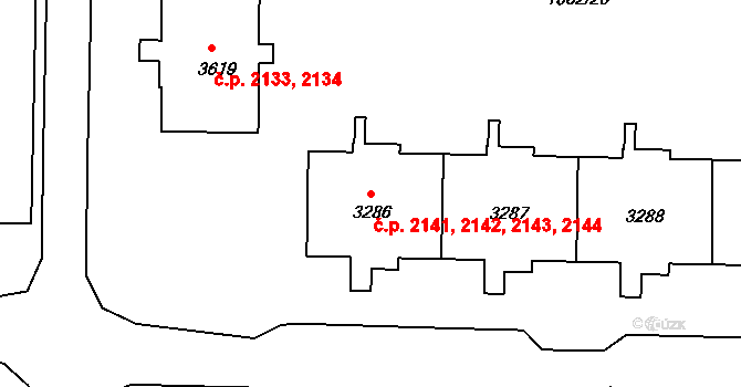 Nymburk 2141,2142,2143,2144 na parcele st. 3286 v KÚ Nymburk, Katastrální mapa