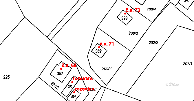 Tyra 71, Třinec na parcele st. 362 v KÚ Tyra, Katastrální mapa