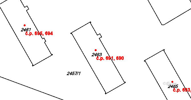 Lyžbice 690,691, Třinec na parcele st. 2463 v KÚ Lyžbice, Katastrální mapa