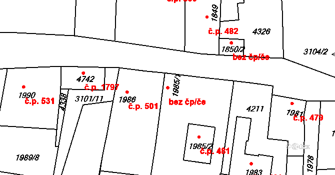 Čelákovice 481 na parcele st. 1985/2 v KÚ Čelákovice, Katastrální mapa