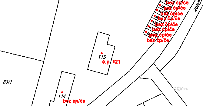 Horoměřice 121 na parcele st. 115 v KÚ Horoměřice, Katastrální mapa