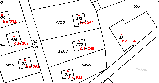 Hostěradice 249, Kamenný Přívoz na parcele st. 377 v KÚ Hostěradice, Katastrální mapa