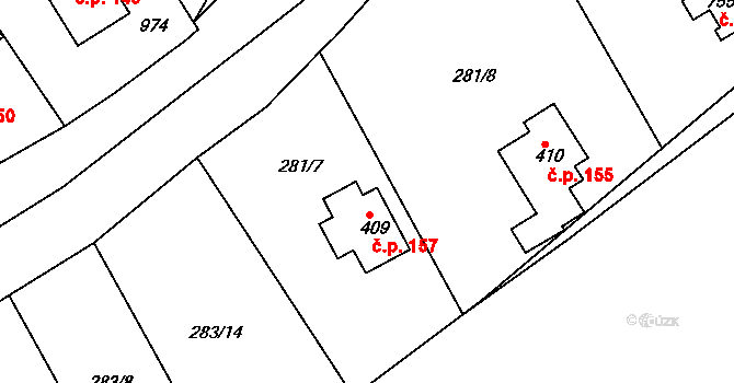 Měchenice 157 na parcele st. 409 v KÚ Měchenice, Katastrální mapa