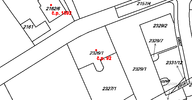 Roztoky 92 na parcele st. 2326/1 v KÚ Roztoky u Prahy, Katastrální mapa