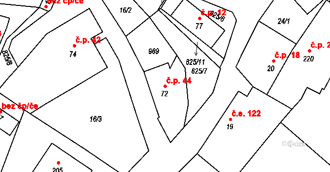 Čelina 44, Borotice na parcele st. 72 v KÚ Čelina, Katastrální mapa