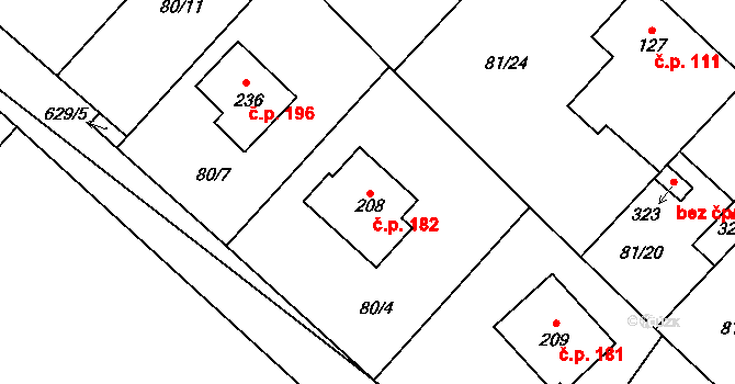 Lhota 182 na parcele st. 208 v KÚ Lhota u Kamenných Žehrovic, Katastrální mapa