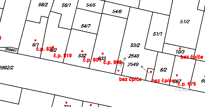 Kyjov 802 na parcele st. 833 v KÚ Kyjov, Katastrální mapa