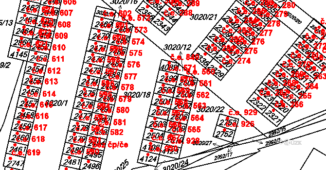 Kyjov 570 na parcele st. 2500 v KÚ Kyjov, Katastrální mapa