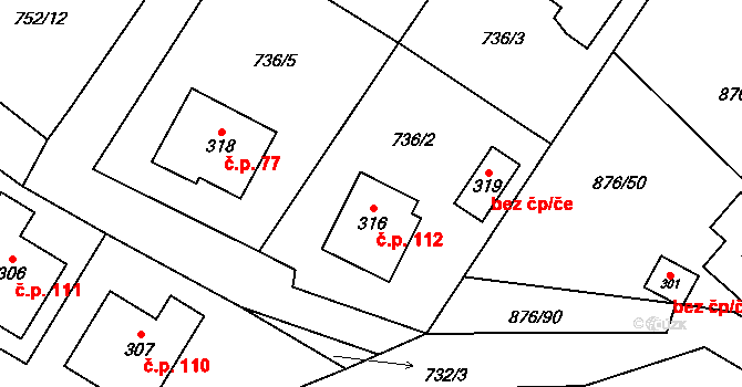 Malý Beranov 112 na parcele st. 316 v KÚ Malý Beranov, Katastrální mapa