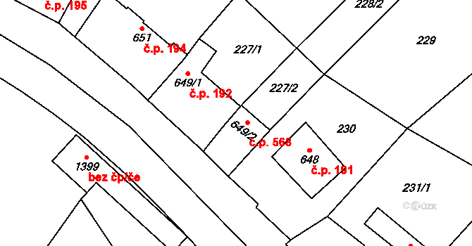 Polná 568 na parcele st. 649/2 v KÚ Polná, Katastrální mapa