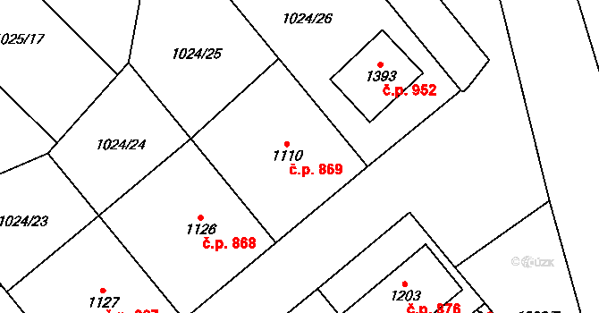 Polná 869 na parcele st. 1110 v KÚ Polná, Katastrální mapa