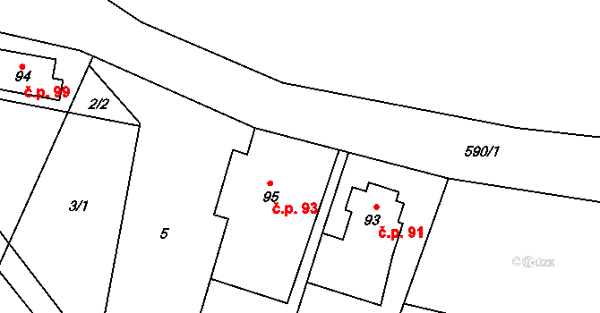 Rudíkovy 93, Třemešná na parcele st. 95 v KÚ Rudíkovy, Katastrální mapa
